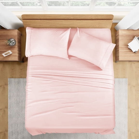 400 TC 4-Piece Sheet Set Soft, Wrinkle Resistant 12 Inch Deep Pocket 100% Egyptian Cotton Color Blush Pink Solid Size Queen