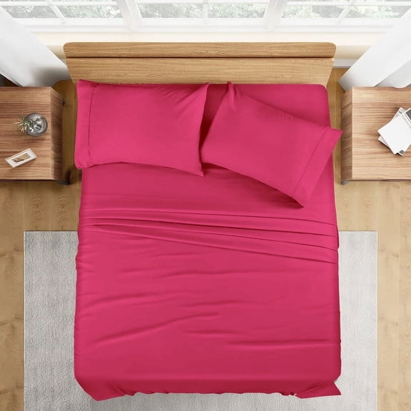 400 TC 4-Piece Sheet Set Soft, Wrinkle Resistant 12 Inch Deep Pocket 100% Egyptian Cotton Color Hot pink Solid Size Full