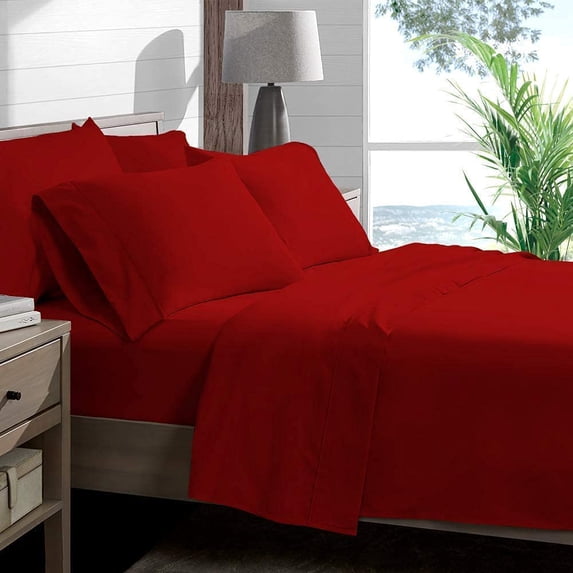 400 TC 4-Piece Sheet Set Soft, Wrinkle Resistant 15 Inch Deep Pocket 100% Egyptian Cotton Color Burundy Solid Size King
