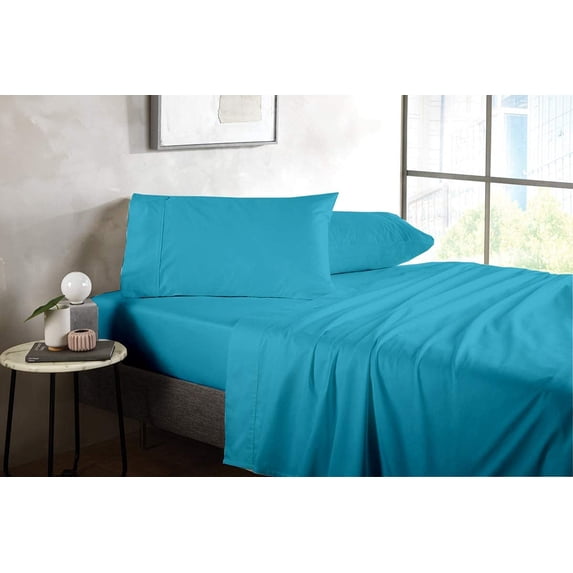 400 TC 4-Piece Sheet Set Soft, Wrinkle Resistant 15 Inch Deep Pocket 100% Egyptian Cotton Color Turquise Blue Solid Size Twin