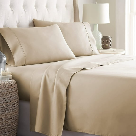 400 TC 4-Piece Sheet Set Soft, Wrinkle Resistant 21 Inch Deep Pocket 100% Egyptian Cotton Color Taupe Solid Size Full