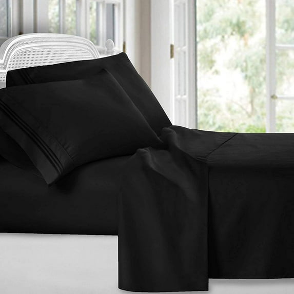 400 TC 4-Piece Sheet Set Soft, Wrinkle Resistant 24 Inch Deep Pocket 100% Egyptian Cotton Color Black Solid Size King