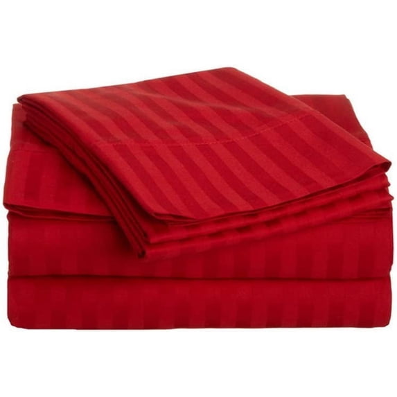 400 TC Bedding Linen Egyptian Cotton - Sheet Set - Full Size - Striped COLORS Sheet Set - 4 Pieces - { Red } Exactly Deep Pocket 32" Inches By KM LINEN