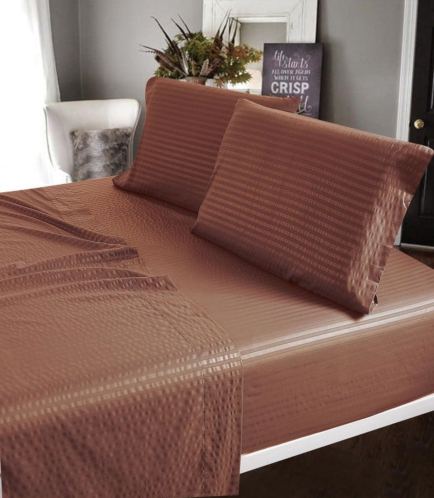 400 TC Dobby Stripe Sheet Set - 4pc, Double Brushed, Soft, Wrinkle-Free ...