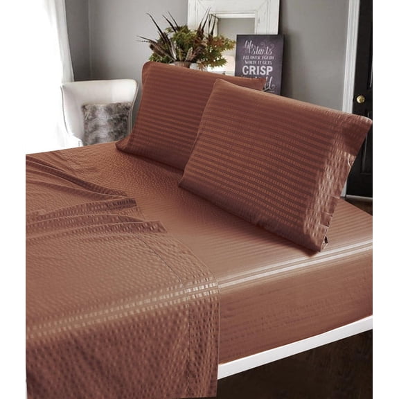 400 TC Dobby Stripe Sheet Set - 4pc, Double Brushed, Soft, Wrinkle-Free, 100% Cotton
