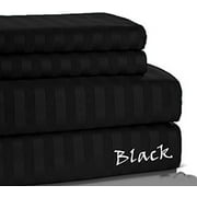 400 TC EXPORT QUALITY SHEET SET 4PCs Egyptian Cotton !! Striped COLORS - Full Size - Striped Colors { Black } Depth Pocket 28" Inches By KM LINEN