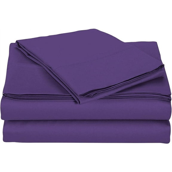 400 TC Sheet Set 4-Pieces !! 100 % Egyptian Cotton Sateen 4-Pieces !! SOLID COLORS - Queen Size - Solid Colors { Purple } Depth Pocket 28" Inches By KM LINEN