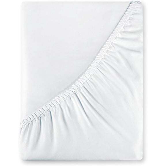 400 Thread Count 100% American Grown Cotton Fitted Sheet Queen Size - All Around Elastic Fitted Sheet - Luxury Sateen Weave - Snug Fit Bottom Sheet Fit Up To 16" (Queen, Signature White)