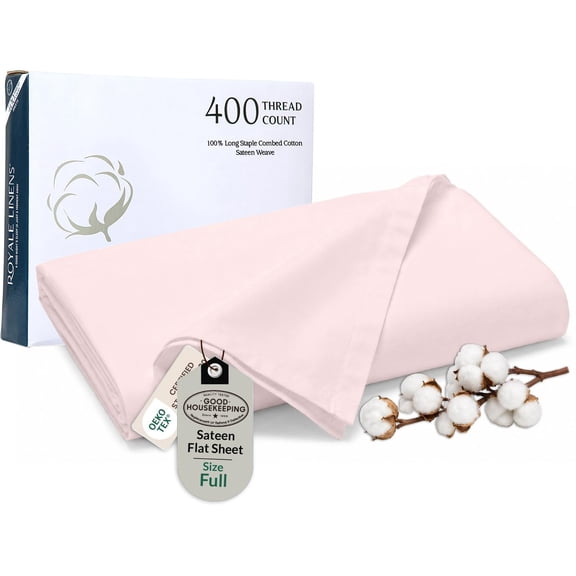 400 Thread Count 100% American Grown Cotton Flat Sheet - Cooling Sheets - Full Sheets - Luxury Sateen Weave - Full Flat Sheet Sold Separately - Super Soft Pink Flat Sheet Only (Full, Kyoto Blush)