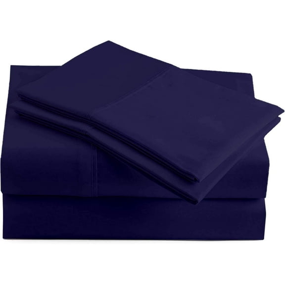 400-Thread-Count 100% Cotton 4-PC Luxury Bed Sheet Set with 15" Deep Pocket Stripe Pattern Sheet Set Free Home Delivery for USA (King, Navy Blue)
