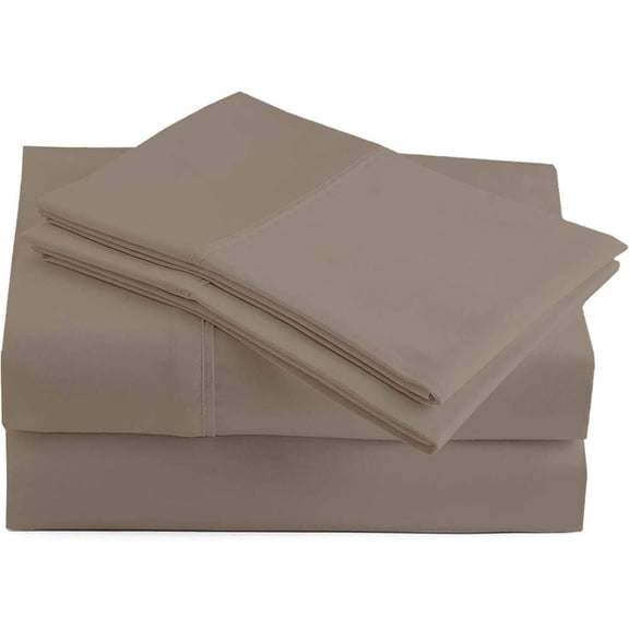 400-Thread-Count 100% Cotton 4-PC Luxury Bed Sheet Set with 15" Deep Pocket Stripe Pattern Sheet Set Free Home Delivery for USA (King, Taupe)