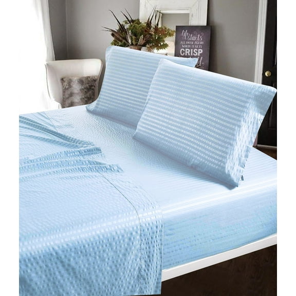 400 Thread Count 100% Cotton Dobby Stripe Bed Sheets - Soft, Breathable, and Durable Twin Light Blue
