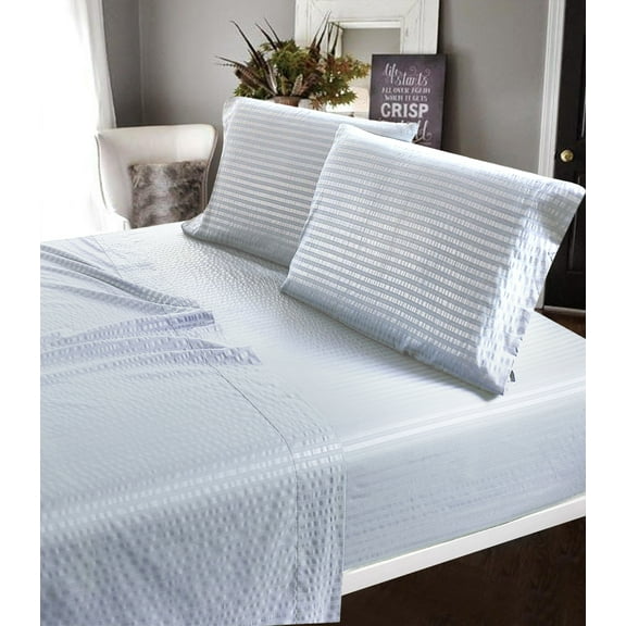 400 Thread Count 100% Cotton Dobby Stripe Bed Sheets - Soft, Breathable, and Durable Twin Silver