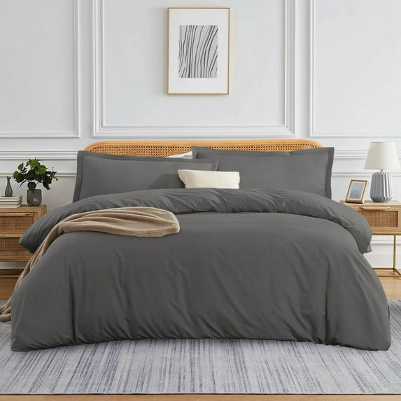 400 Thread Count 100% Egyptian Cotton 1-Piece Duvet Cover Zippered Closure Queen Size Dark Grey Solid Pattern