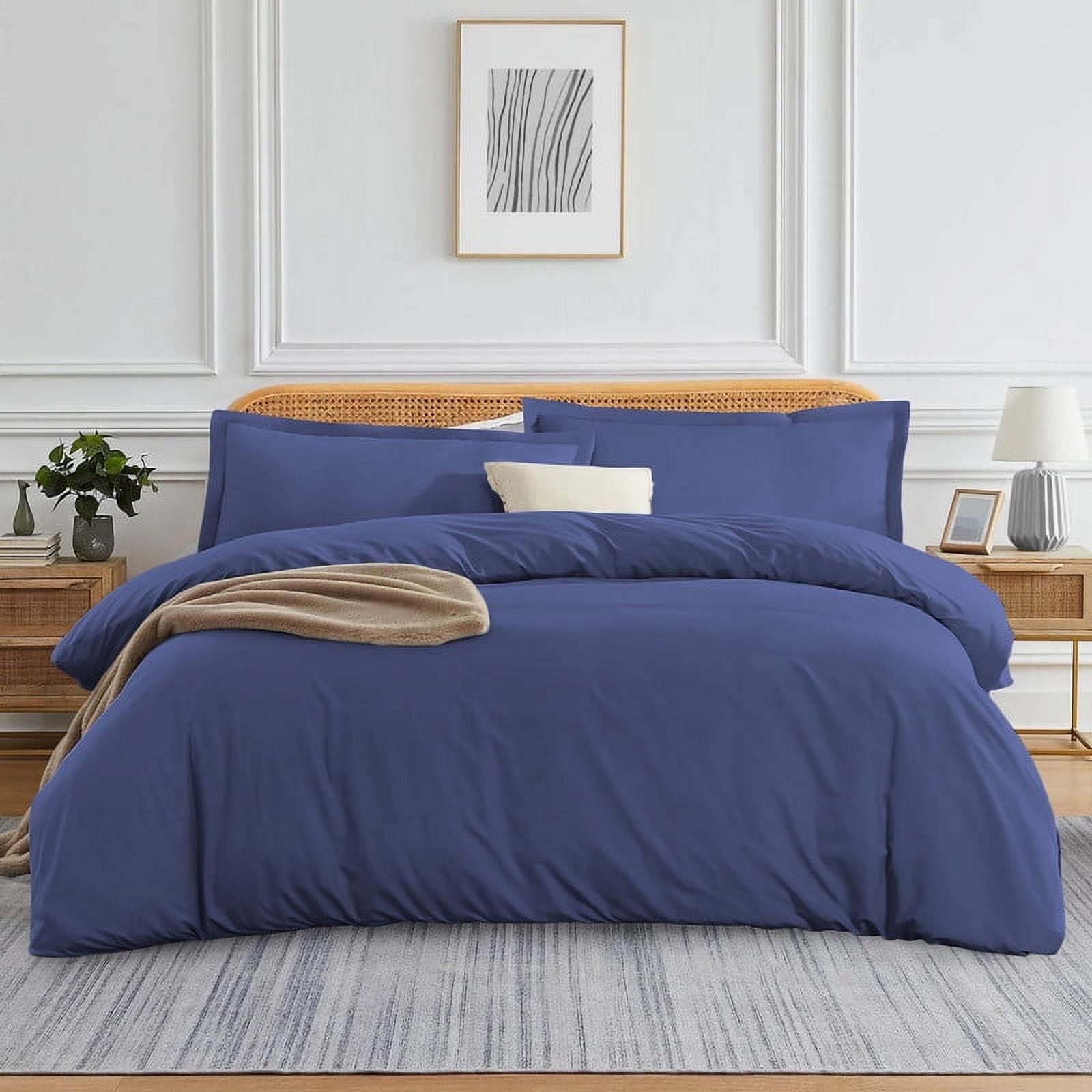 400 Thread Count 100% Egyptian Cotton 1-Piece Duvet Cover Zippered Closure Queen Size Mediterran Blue Solid Pattern