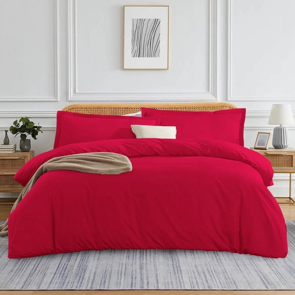 400 Thread Count 100% Egyptian Cotton 1-Piece Duvet Cover Zippered Closure Queen Size Red Solid Pattern