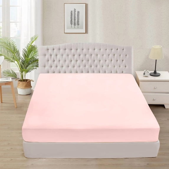400 Thread Count 100% Egyptian Cotton 3-Piece Fitted Sheet ( 1 Fitted Sheet + 2 Pillow Covers) 18 Inches Deep Pocket Size Twin Color Pink Solid