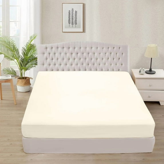 400 Thread Count 100% Egyptian Cotton 3-Piece Fitted Sheet ( 1 Fitted Sheet + 2 Pillow Covers) 24 Inches Deep Pocket Size California-King Color Ivory Solid