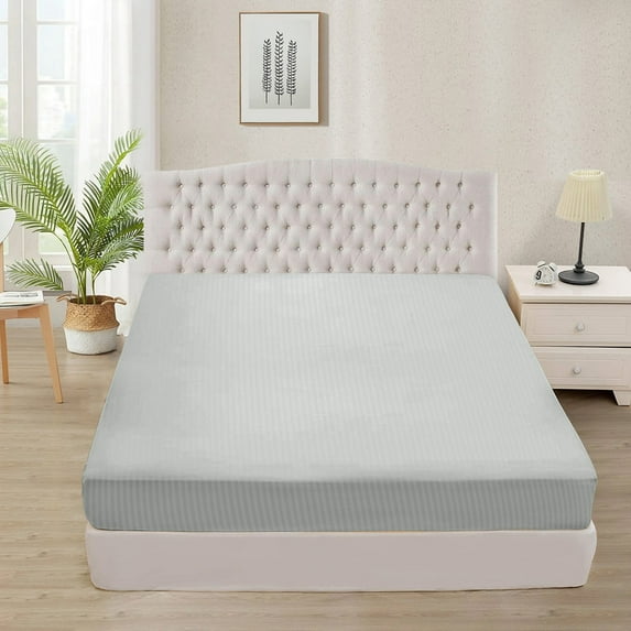 400 Thread Count 100% Egyptian Cotton 3-Piece Fitted Sheet ( 1 Fitted Sheet + 2 Pillow Covers) 24 Inches Deep Pocket Size California-King Color Silver Grey Stripe