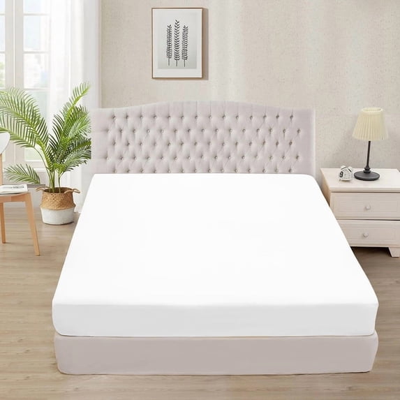 400 Thread Count 100% Egyptian Cotton 3-Piece Fitted Sheet ( 1 Fitted Sheet + 2 Pillow Covers) 30 Inches Deep Pocket Size Full Color White Solid