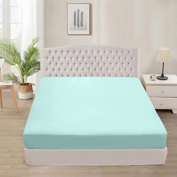 400 Thread Count 100% Egyptian Cotton 3-Piece Fitted Sheet ( 1 Fitted Sheet + 2 Pillow Covers) 30 Inches Deep Pocket Size Twin Color Aqua Blue Solid