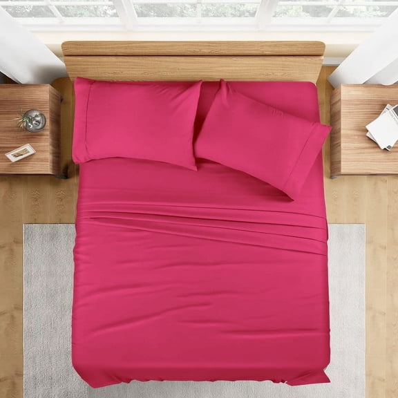 400 Thread Count 100% Egyptian Cotton 4-Piece Bed Sheet Set (1 Flat, 1 Fitted Sheet, 2 Pillow Covers) 18 Inches Deep Pocket Size Full XL Color Hot Pink Solid