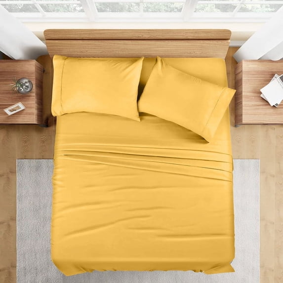 400 Thread Count 100% Egyptian Cotton 4-Piece Bed Sheet Set (1 Flat, 1 Fitted Sheet, 2 Pillow Covers) 18 Inches Deep Pocket Size Twin Color Gold Solid