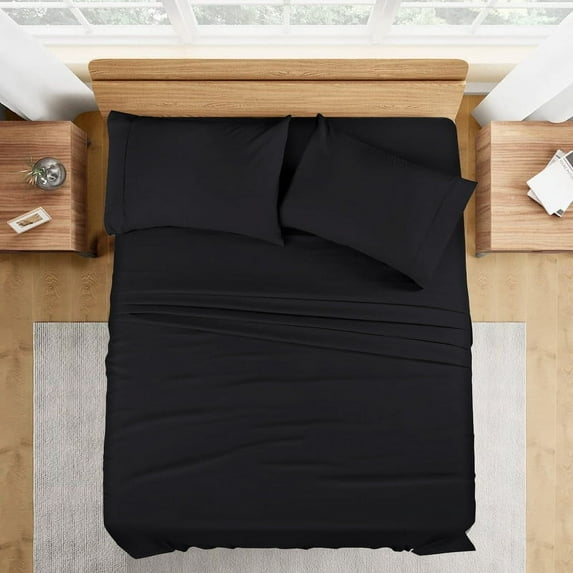 400 Thread Count 100% Egyptian Cotton 4-Piece Bed Sheet Set (1 Flat, 1 Fitted Sheet, 2 Pillow Covers) 24 Inches Deep Pocket Size California-King Color Black Solid