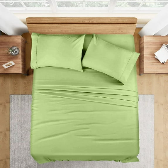 400 Thread Count 100% Egyptian Cotton 4-Piece Bed Sheet Set (1 Flat, 1 Fitted Sheet, 2 Pillow Covers) 27 Inches Deep Pocket Size Olympic-Queen Color Sage Solid