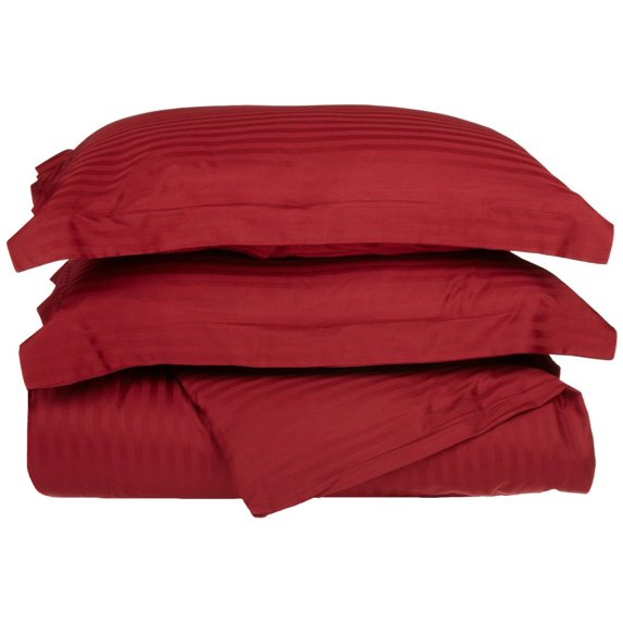 400-Thread Count 100% Egyptian Cotton Elegant Stripes Duvet Cover Set Burgundy / King/Cal King
