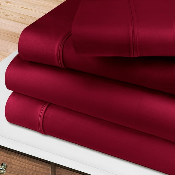 400-Thread Count 100% Egyptian Cotton Lightweight Solid Sheet Set with Deep Pockets Burgundy / Split King