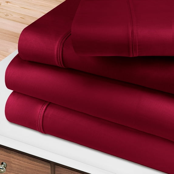 400-Thread Count 100% Egyptian Cotton Lightweight Solid Sheet Set with Deep Pockets Burgundy / Twin XL