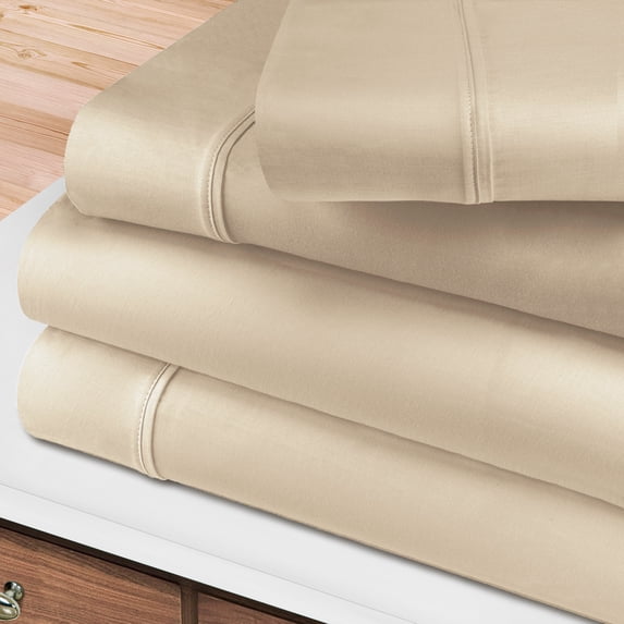 400-Thread Count 100% Egyptian Cotton Lightweight Solid Sheet Set with Deep Pockets Ivory / Queen