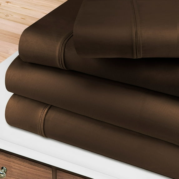 400-Thread Count 100% Egyptian Cotton Lightweight Solid Sheet Set with Deep Pockets Mocha / Full