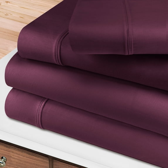 400-Thread Count 100% Egyptian Cotton Lightweight Solid Sheet Set with Deep Pockets Plum / Full