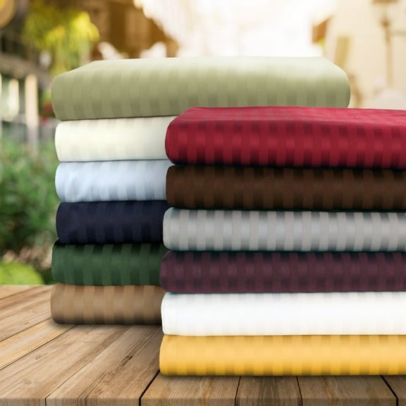 400-Thread Count 100% Egyptian Cotton Lightweight Stripes Sheet Set with Deep Pockets Burgundy / Full