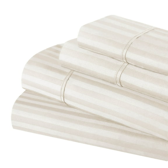 400-Thread Count 100% Egyptian Cotton Lightweight Stripes Sheet Set with Deep Pockets Ivory / Twin