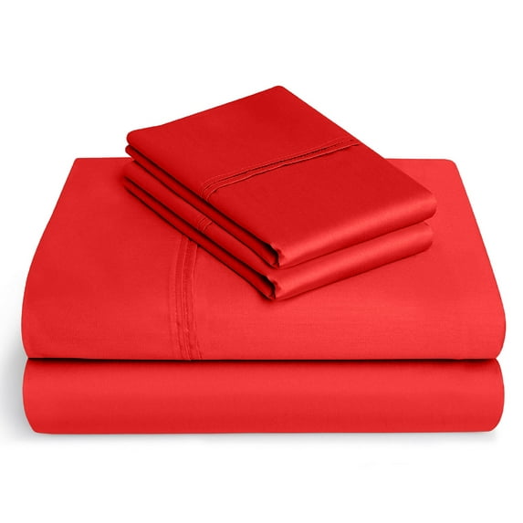 400-Thread-Count 100% Egyptian Cotton Sheet Set, 4-Piece Sheets Sets, 12" Deep Pocket of Fitted Sheet - Short Queen, Blood Red Solid