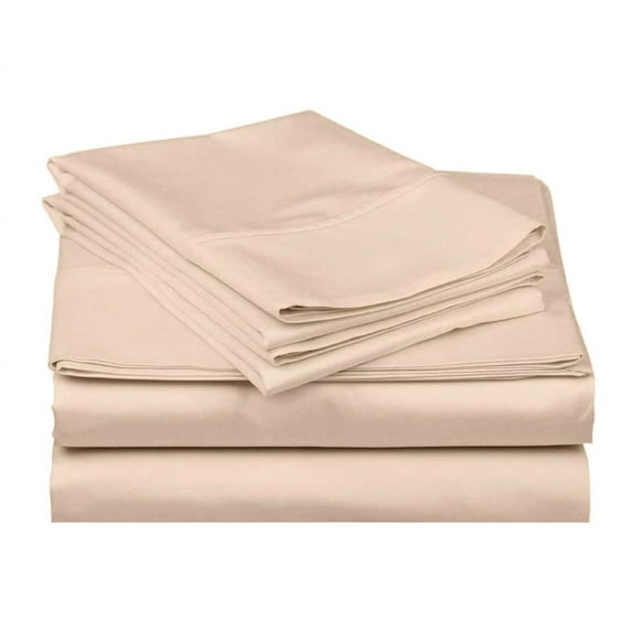 400-Thread-Count 100% Egyptian Cotton Sheet Set, 4-Piece Sheets Sets, 12" Deep Pocket of Fitted Sheet - Short Queen, Peach Solid