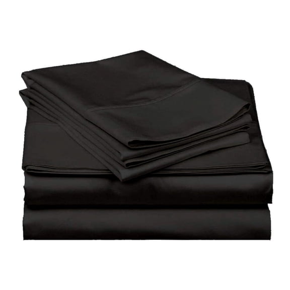 400-Thread-Count 100% Egyptian Cotton Sheet Set, 4-Piece Sheets Sets, 15" Deep Pocket of Fitted Sheet - California King, Black Solid