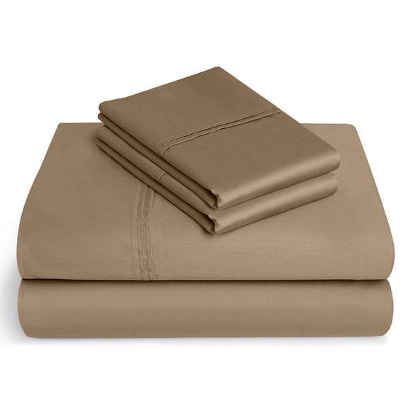 400-Thread-Count 100% Egyptian Cotton Sheet Set, 4-Piece Sheets Sets, 18" Extra Deep Pocket of Fitted Sheet - Twin, Taupe Solid
