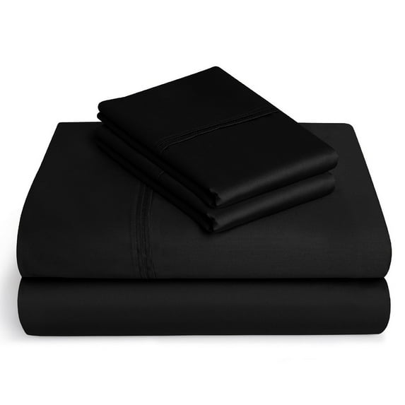 400-Thread-Count 100% Egyptian Cotton Sheet Set, 4-Piece Sheets Sets, 24" Extra Deep Pocket of Fitted Sheet - Full, Black Solid