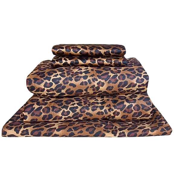 400 Thread Count, 100% Giza Egyptian Cotton Bedding Set, 4-PC Sheets Set, 28 Inch Deep Pocket of Fitted Sheet, Soft Sateen Weave Breathable - Leopard Print, Twin