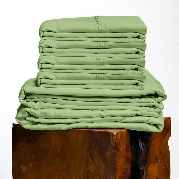 400 Thread Count, 100% Giza Egyptian Cotton Bedding Set, 6-PC Sheets Set, 8 Inch Deep Pocket of Fitted Sheet, Soft Sateen Weave Breathable - Moss, Full