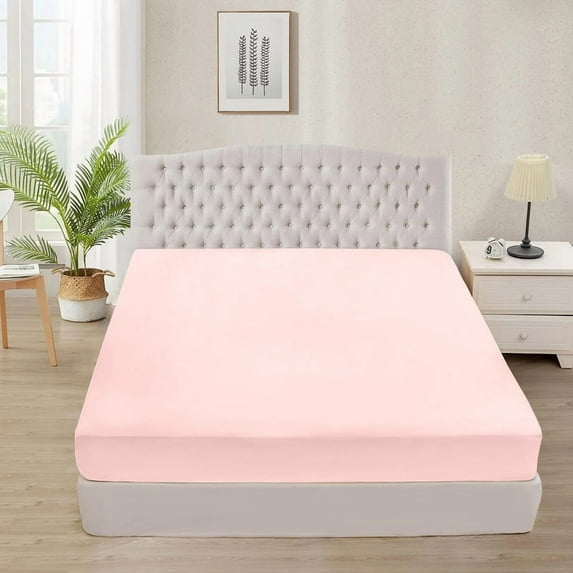 400 Thread Count 3 Piece (1- Fitted Sheet + 2- Pillow cover) Quality 27 Inch Deep Pocket 100% Egyptian Cotton Color Pink Solid Size Queen