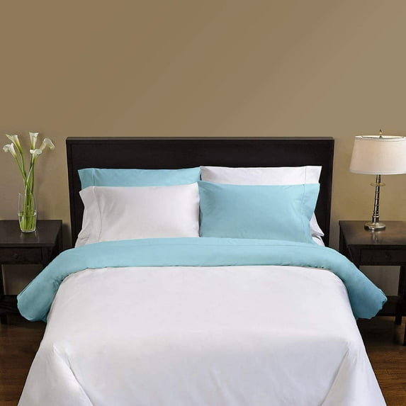 400 Thread Count 3 Piece Set Reversible Duvet Cover with 2 Pillowcases, 100% Egyptian Cotton Quilt Cover with Hidden Zipper, Comfy Bedding Set - Light Blue Solid, King Size.