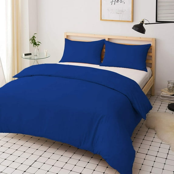 400 Thread Count 3 Piece Set Reversible Duvet Cover with 2 Pillowcases, 100% Egyptian Cotton Quilt Cover with Hidden Zipper, Comfy Bedding Set - Royal Blue Solid, Cal King Size.