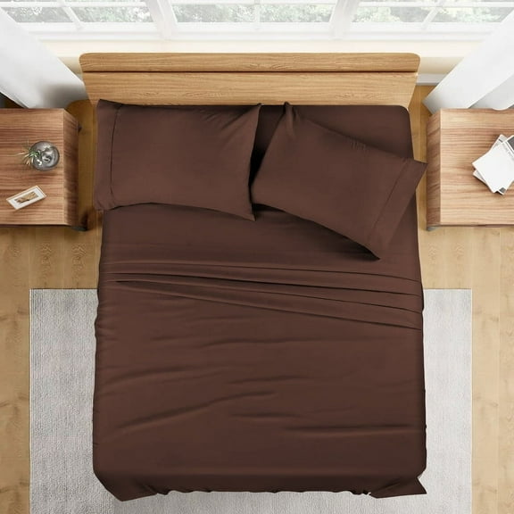 400 Thread Count 4 Pcs Sheet Set Deep Pocket 21 Inch 100% Egyptian Cotton Color Chocolate Solid Size Queen