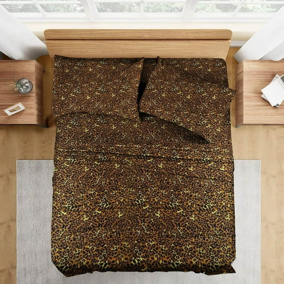 400 Thread Count 4 Pcs Sheet Set Deep Pocket 21 Inch 100% Egyptian Cotton Color Leopard Print Size King