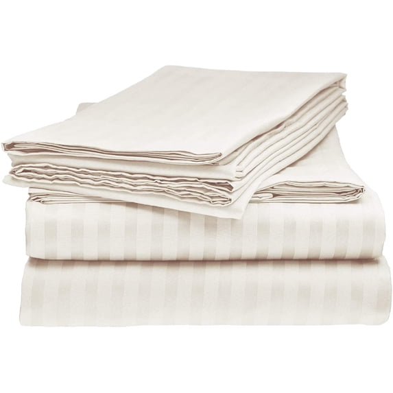400 Thread Count 4 Piece Quality Sheet Set 24 Inch Deep Pocket 100% Egyptian Cotton Color Ivory Stripe Size Twin